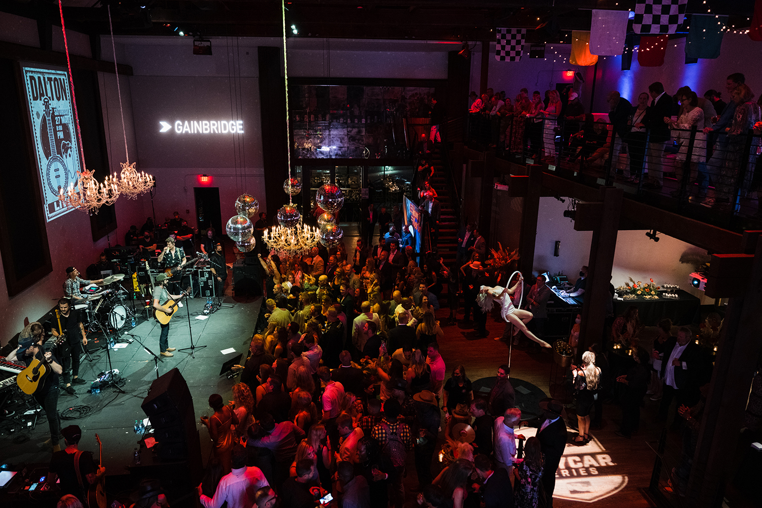Gainbridge brand activation, overhead view of the branded venue