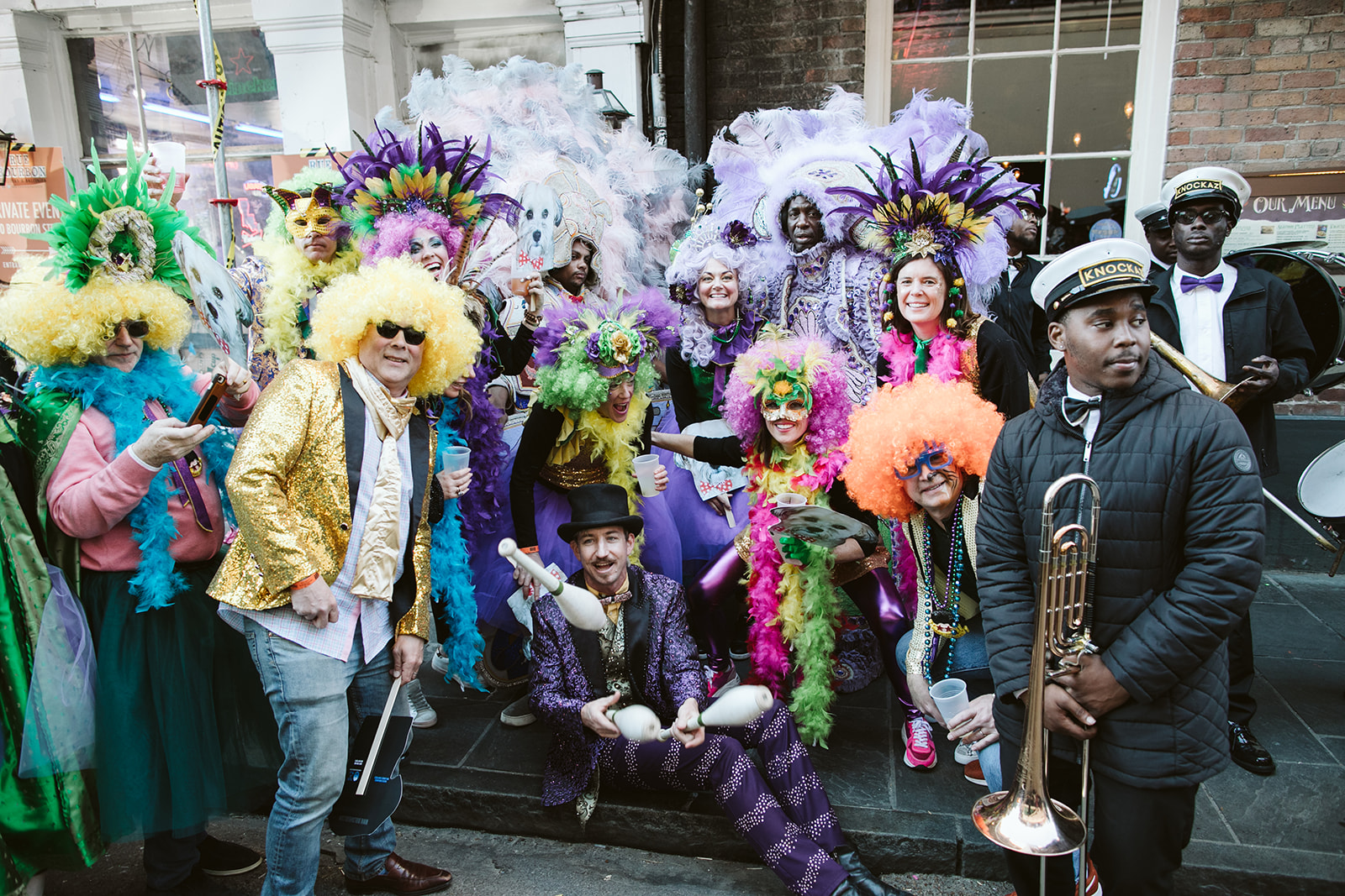 Private group with a New Orleans brass band on Bourbon Street, Mardi Gras