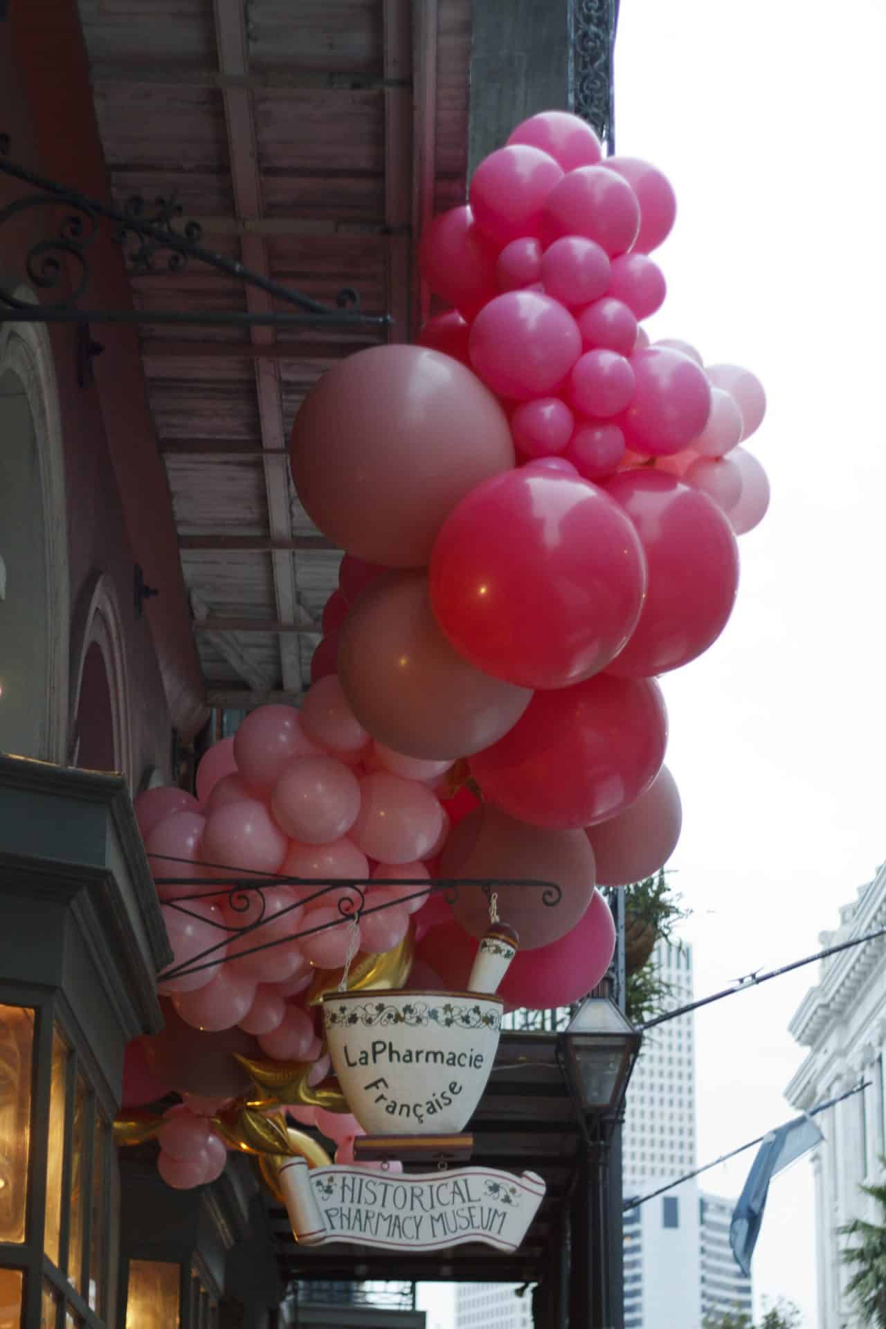 Decorative balloons outside of the Pharmacy Museum in the French Quarter, New Orleans