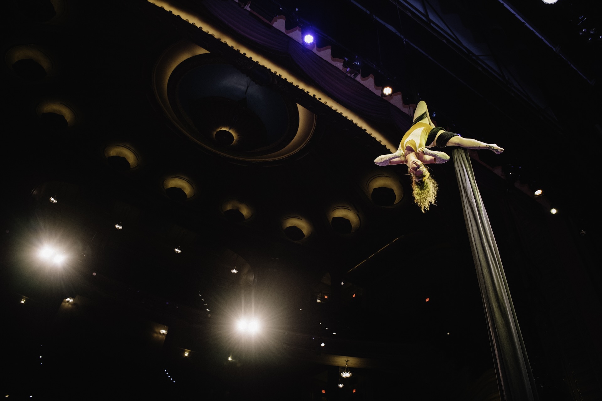 Orano corporate event at the Orpheum Theatre with aerialist hanging from above
