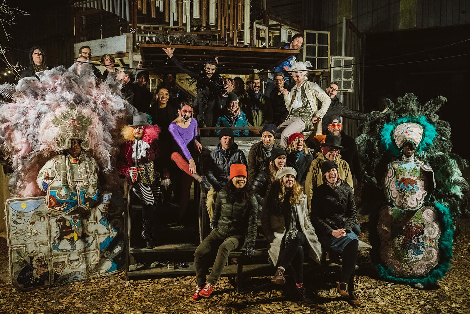 Pacific Content team and performers at Music Box Village during a custom executive offsite produced by Clandestine Events in New Orleans.