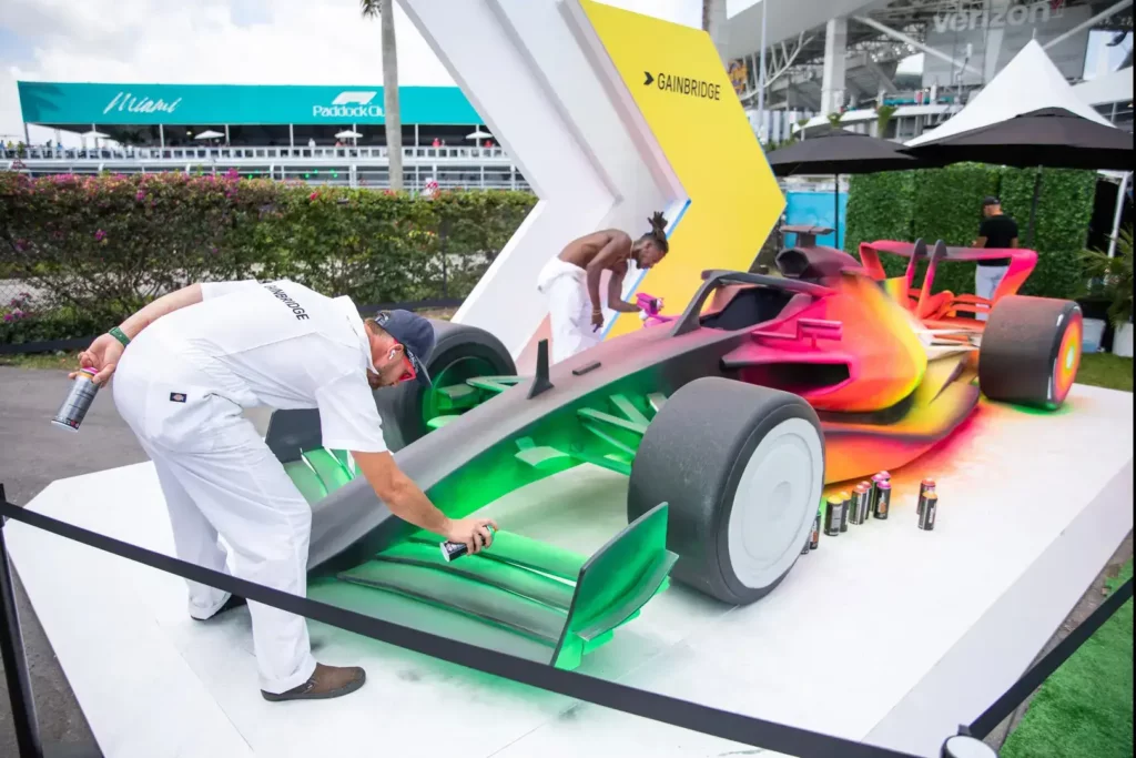 Formula One Miami sports marketing activation custom replica F1 car graffiti artists