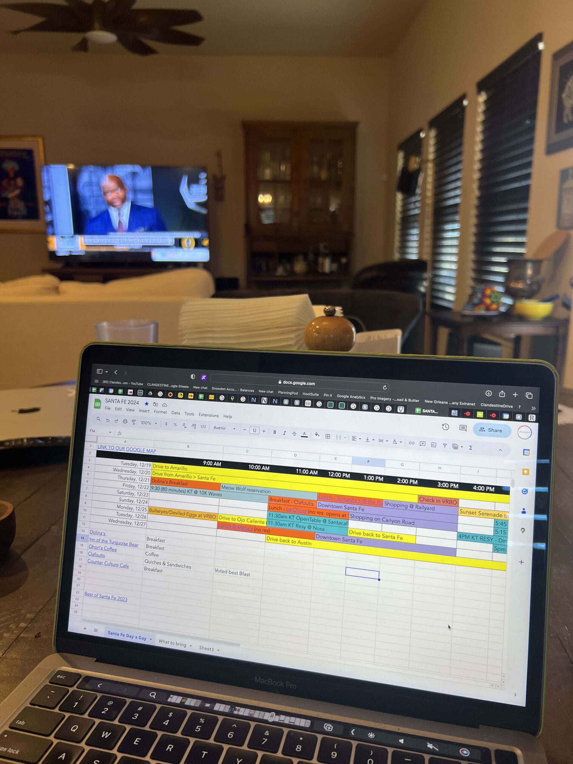 Complex trip planning spreadsheet